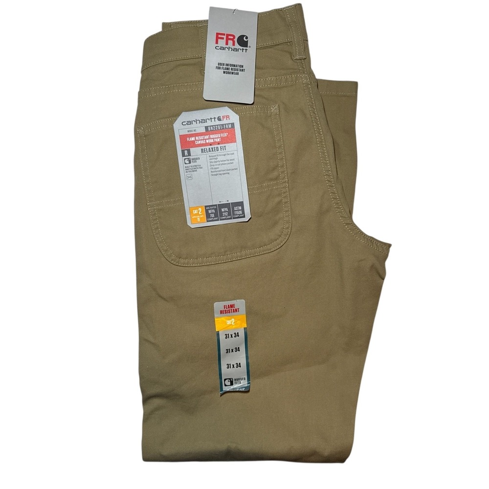 Carhartt FR Flex Canvas Work Pant Mens 31x34 Khaki New Flame Resistant CAT2